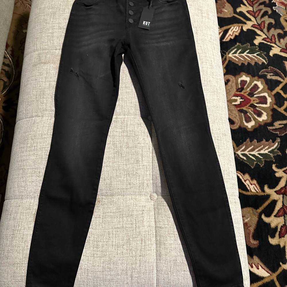 Kut from the Kloth high rise Mia Skinny Jeans in Black - Picture 3 of 5